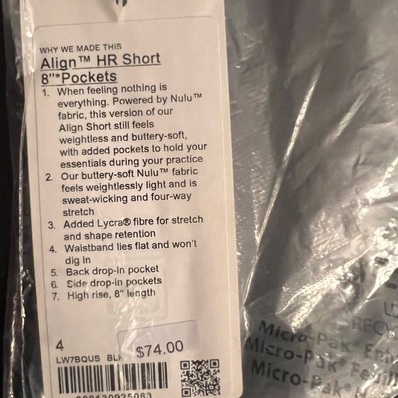 NWT lululemon Align High-Rise Short with Pockets 8" in Black Size 4 - Picture 2 of 2